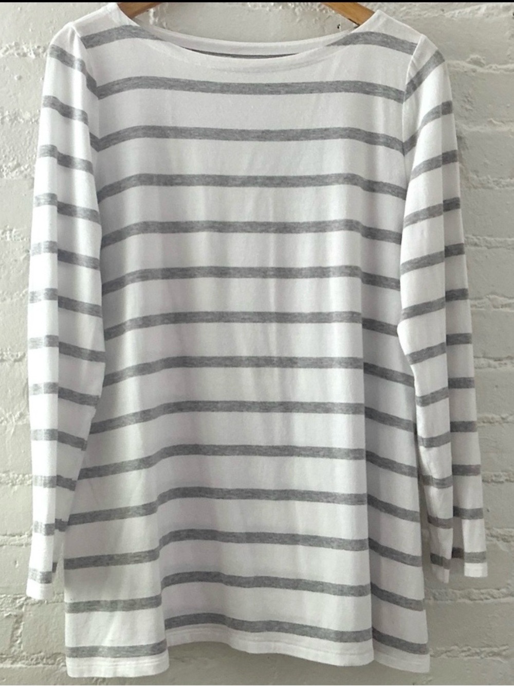Eileen Fisher Long Sleeve Gray White Striped Tunic Top Summer Coastal Casual M